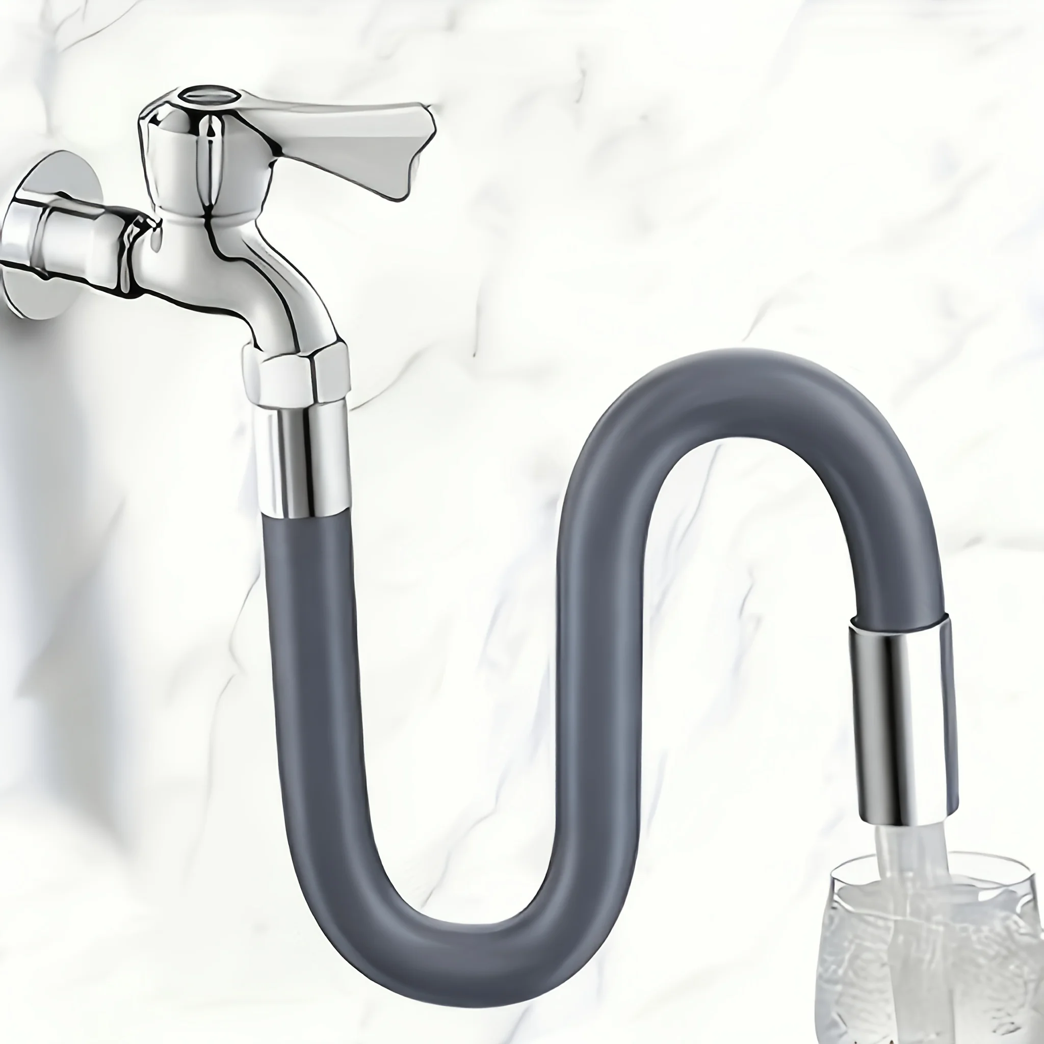 1Pc Universal Faucet Extension Hose Sprayer with Connector, 20cm/30cm/50cm Optional 360° Rotatable Flexible Anti-Splash Water Pi