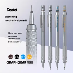 Pentel Graphgear 500 Drafting Mechanical Pencil Japan Stationery 0.3/0.5/0.7/0.9MM Drawing Automatic Pencil Build-in Eraser