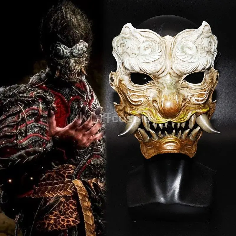 Black Myth WuKong Cosplay Mask Game Monkey Halloween Horror Millet Taoist Half Face Resin Masks Carnival Party Accessories