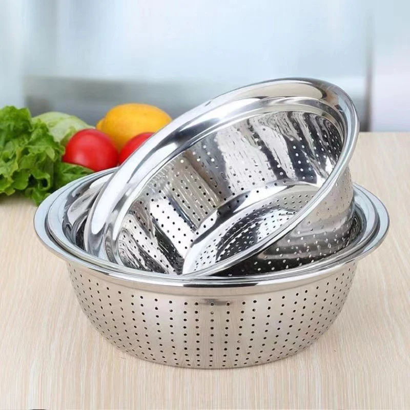 1pc Vegetable Washing Basin Basket Rice Washing Artifact Fruit Filter Basin Strainer Kitchen Items Stainless Steel Drain Basket