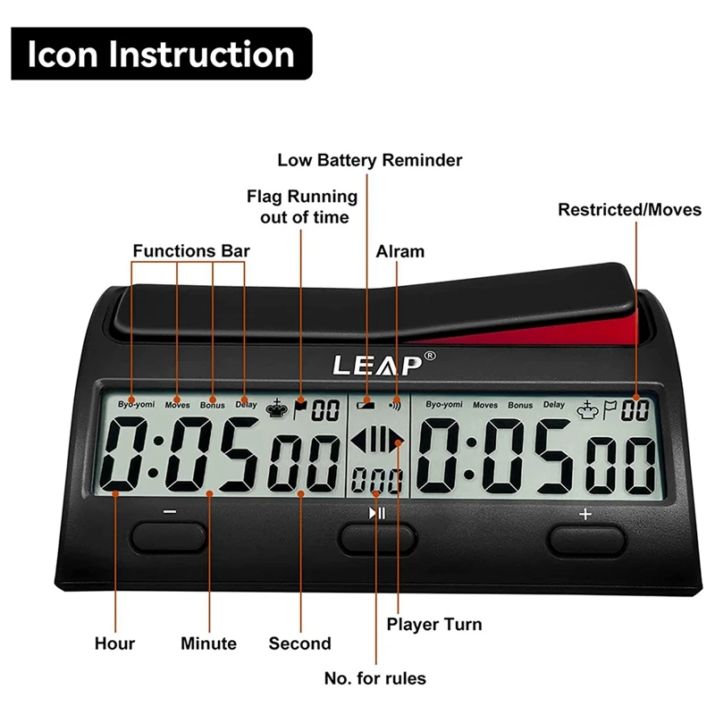 

A57T LEAP Chess Clock Advanced Digital Chess Timer with 7 Type 38 Timing Set Modes Professional Chess Clock Game Timer