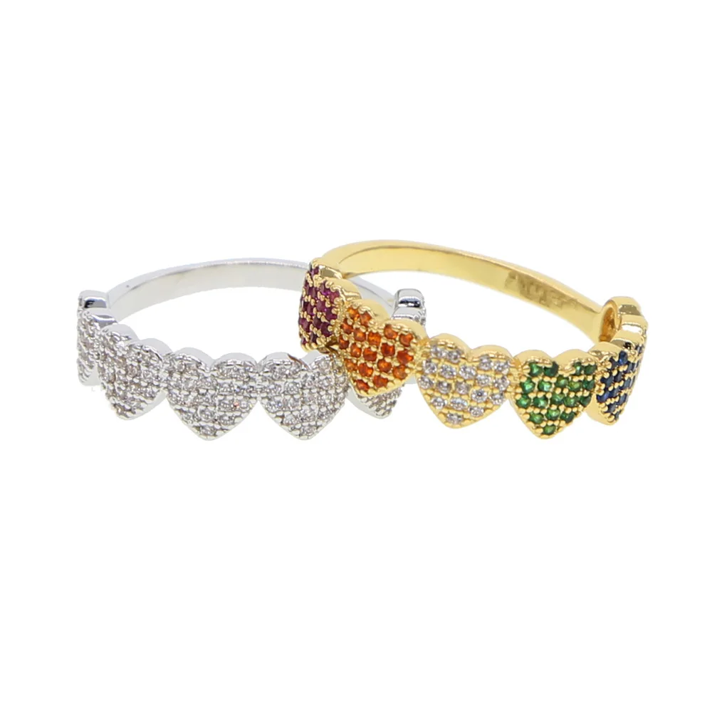 Lover valentine\'s gift Micro pave cz heart gold multi silver color women finger ring size 6 7 8