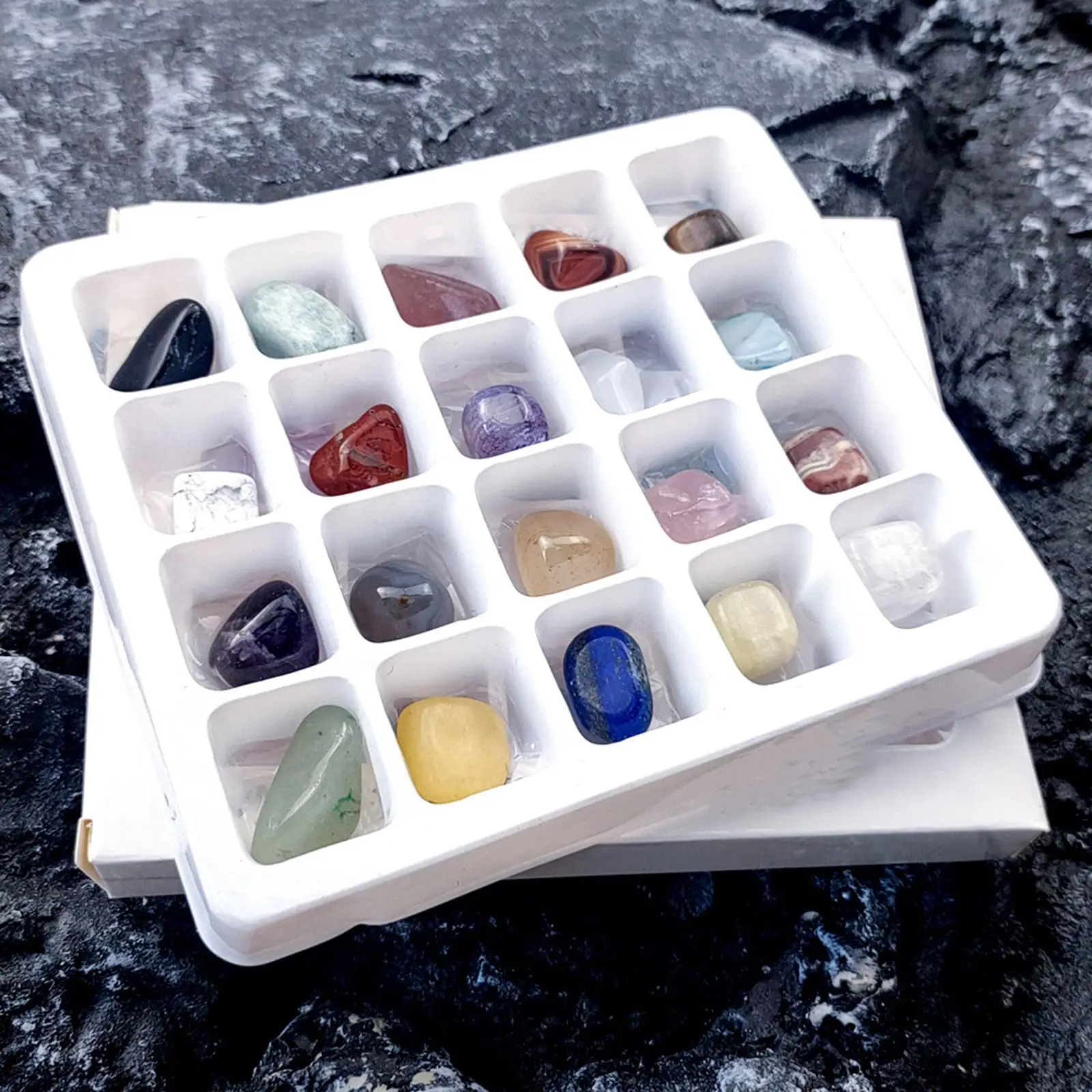 20Pcs Collection Crystal Ore Earth Science Gemstone Geology with Display Case for Birthday Present