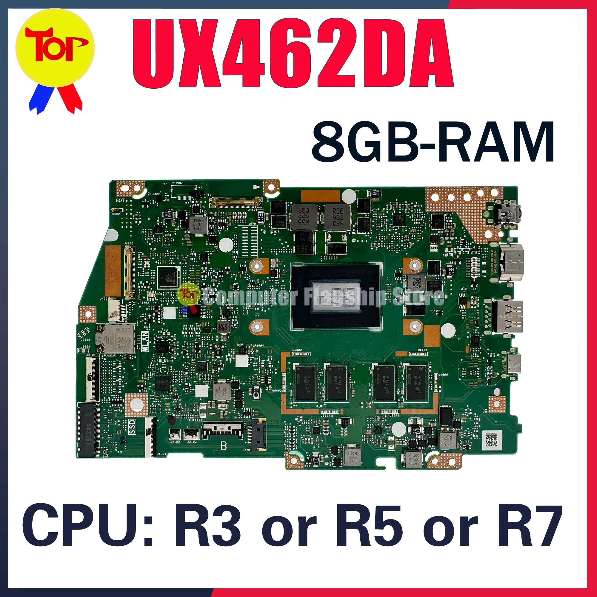 UX462DA Laptop Motherboard For ASUS ZenBook Flip 14 Q406DA Q406Q Q406 UX462QA UM462DA Mainboard R3-3200 R5-3500U R7-3700U 8G-RAM