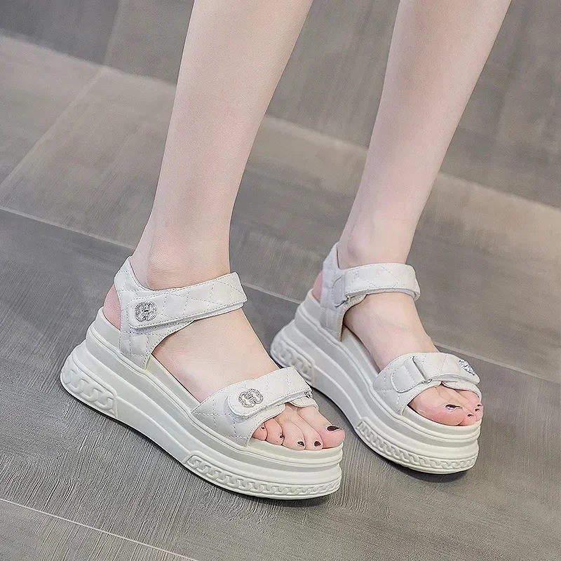 Chic and Elegant Woman Heeled Shoes  Summer Luxury Designer Platform Sandals Girls Rome Casual Black Gladiator Wedge Fashion