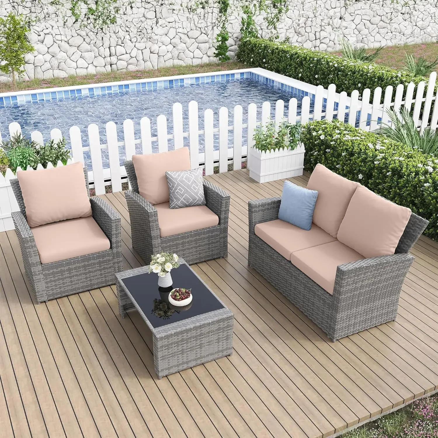 

Outdoor Patio Furniture Set, Outdoor Sectional Sofa, Outdoor Furniture Set Patio Couch Set, 4 Piece Patio Conversation Set