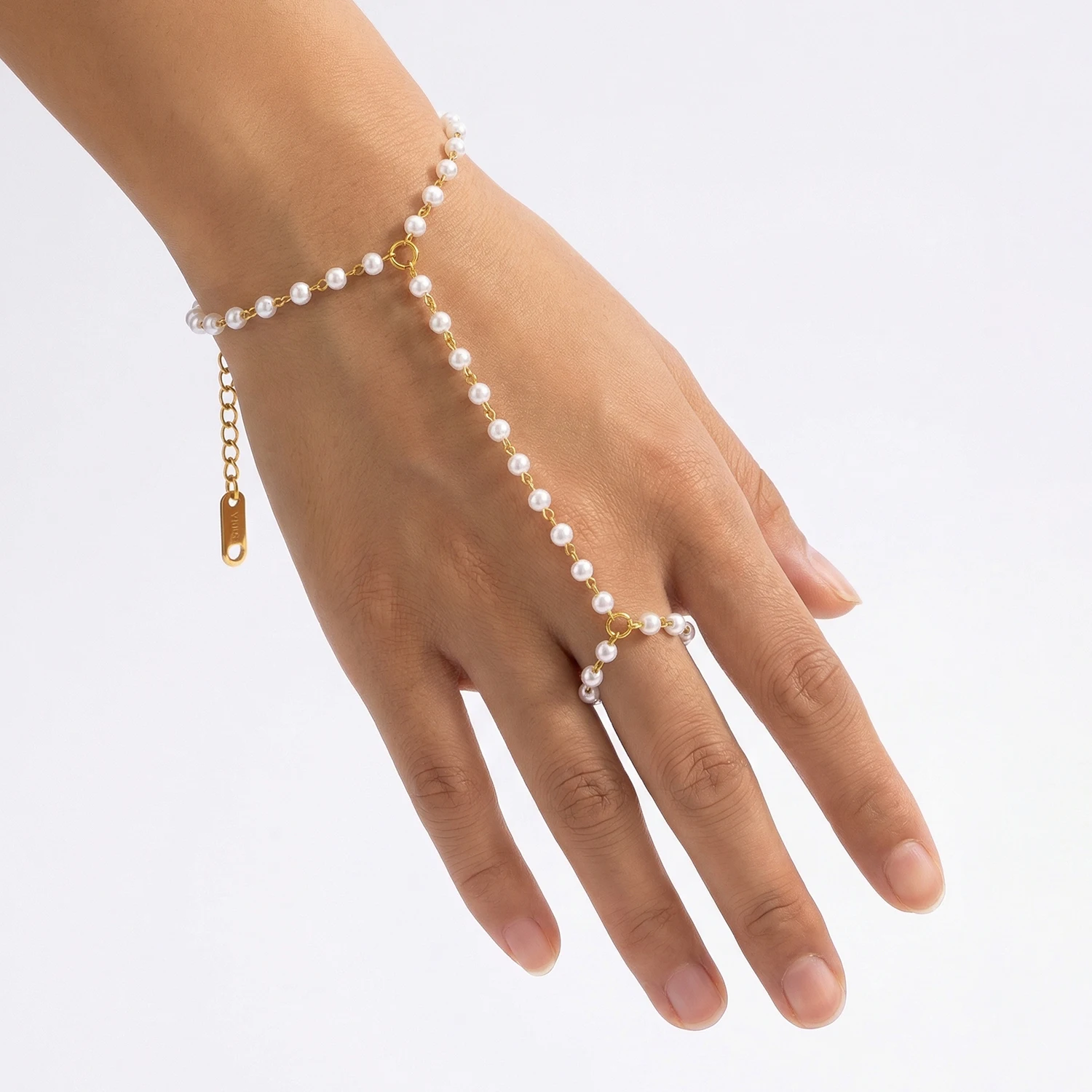 Elegant Faux Pearl Bracelet, 18K Gold Plated Stainless Steel Chain Link Bracelet, Women’s Party Wedding Hypoallergenic Jewelry