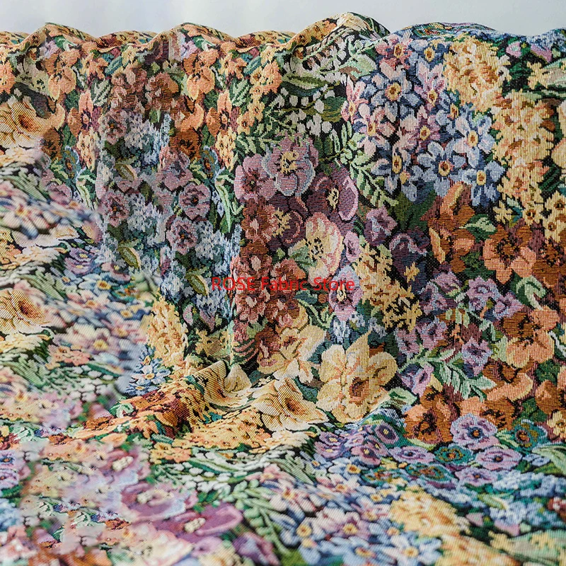 

1-метровая классическая ретро-окрашенная в пряже жаккардовая ткань, толстая ткань для дивана, багажа, изготовление цветочной декоративной ткани