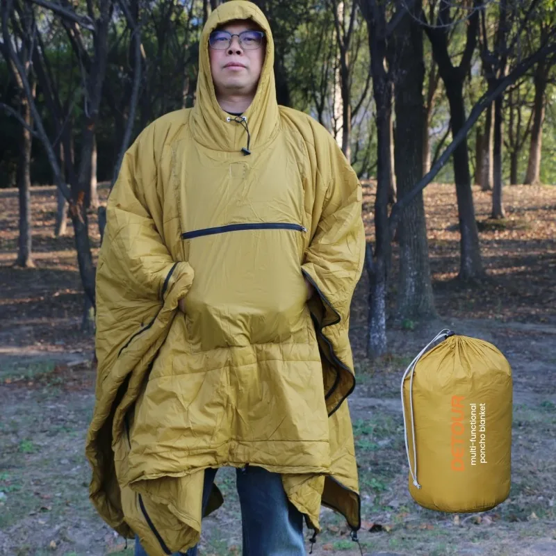 Outdoor 3 1 Nylon/Polyester Waterproof Wearable Blanket Poncho Coat Winter Mummy Sleeping Bag 3 Season 1.1KG Lightweight