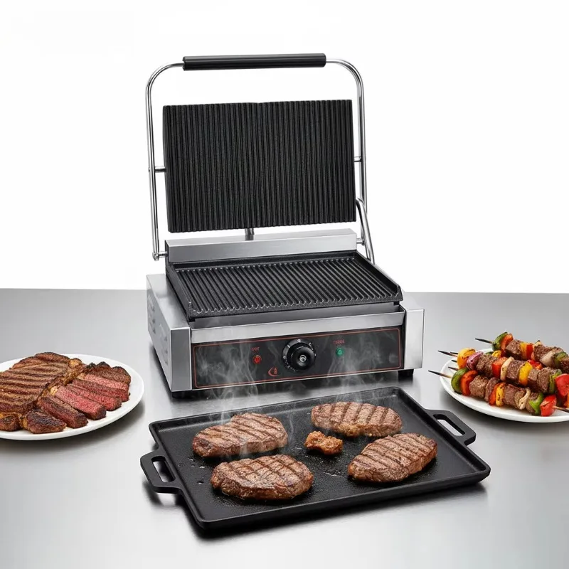 Large Electric Contact Grill 2.2KW High Efficiency Panini Press with Larger Cooking Surface for Restaurant Kitchen