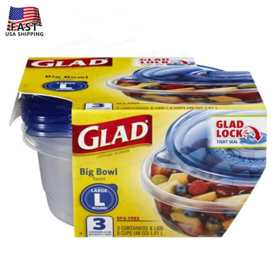 

Большие круглые контейнеры и крышки Glad Big Bowl — 3 карата