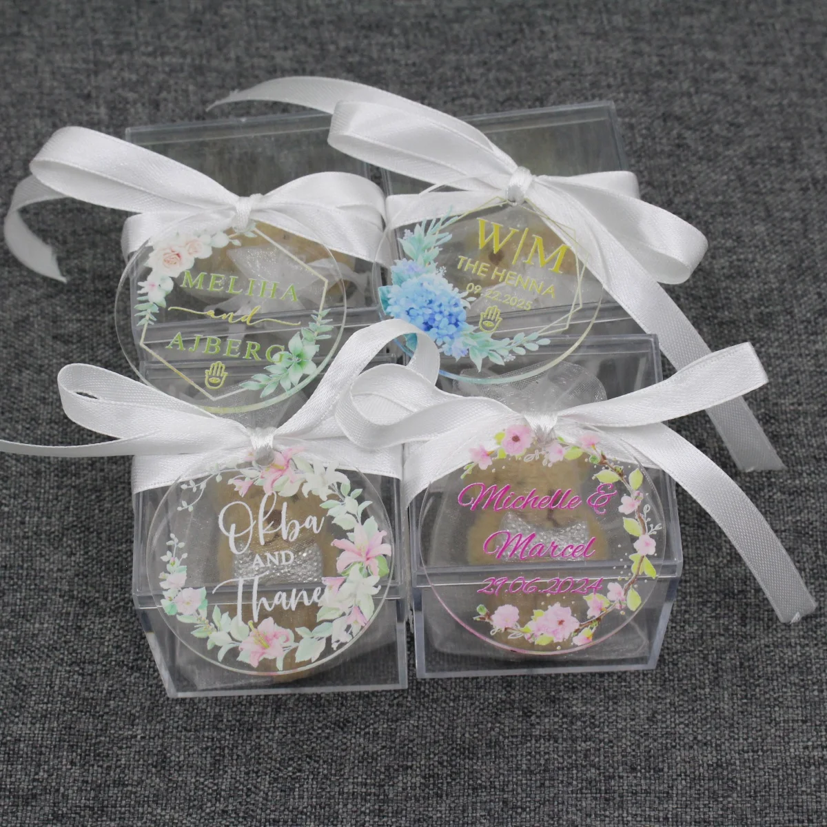 

50*Personalized Print Bride Wedding Clear Acrylic Round Decoration Coin Table Decor Circle Favor Tag