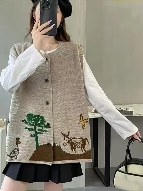 Handmade Japanese Style Soft Girl Knitted Sweater Vest Women's Versatile Fun Tearable Color Block Layering Women's Sweater