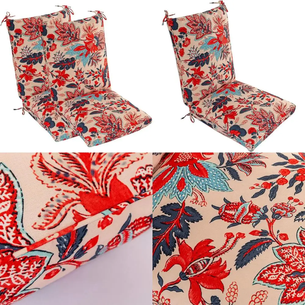 

2 Outdoor Dining Chair Cushions, Comfortable Patio Seating, 44x21x4.5 inches, Single Welt & Zipper, Blue & Red Leaves Pattern