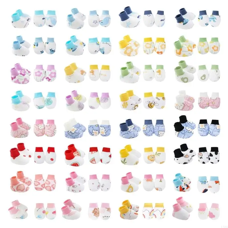 L8RB Baby Fäustlinge Socken Setzen Sie keine Kratzfäbchenkindkind -Baumwollhandschuhe und Schuhe