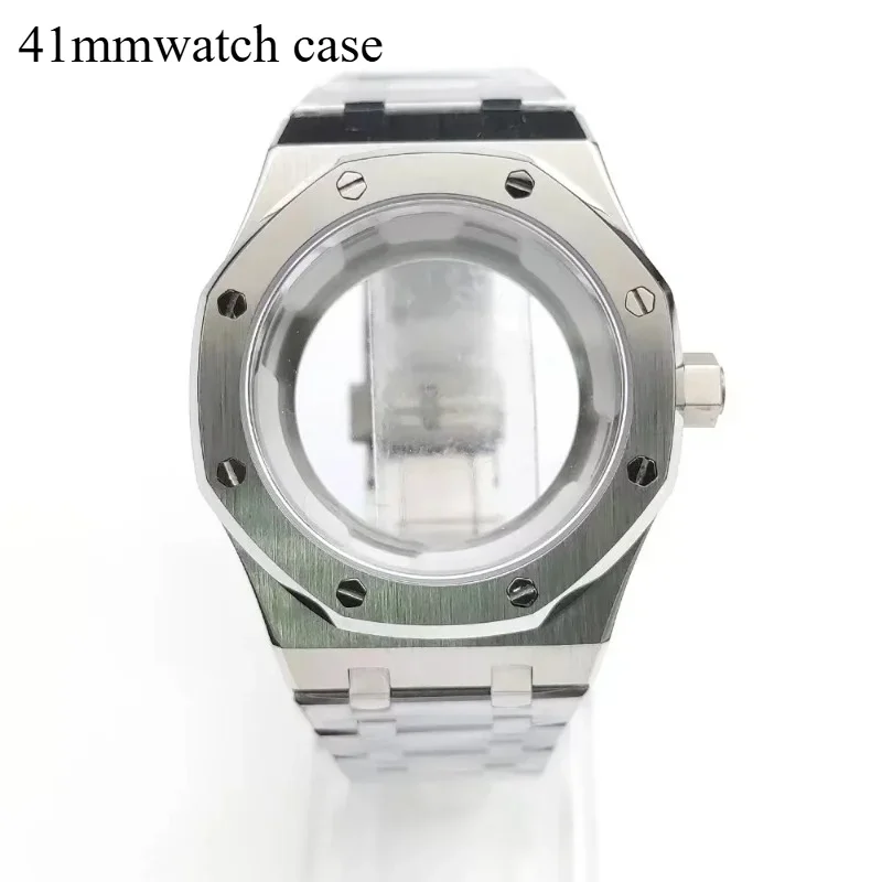 حافظة 41 ملم + مجموعة حزام، ملحقات أجزاء ساعة رجالية، سطح مرآة الياقوت مناسب لحركة NH35/NH36 قرص 31.8 ملم