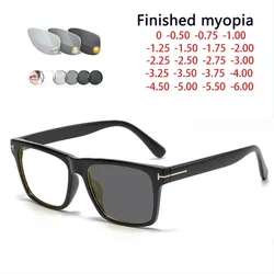 Rectangle Women Sun Glasses Men Shades Square Black Sunglasses Myopia Nerd Photochromic Prescription 0 -0.25 -0.5 -1.0 To -6