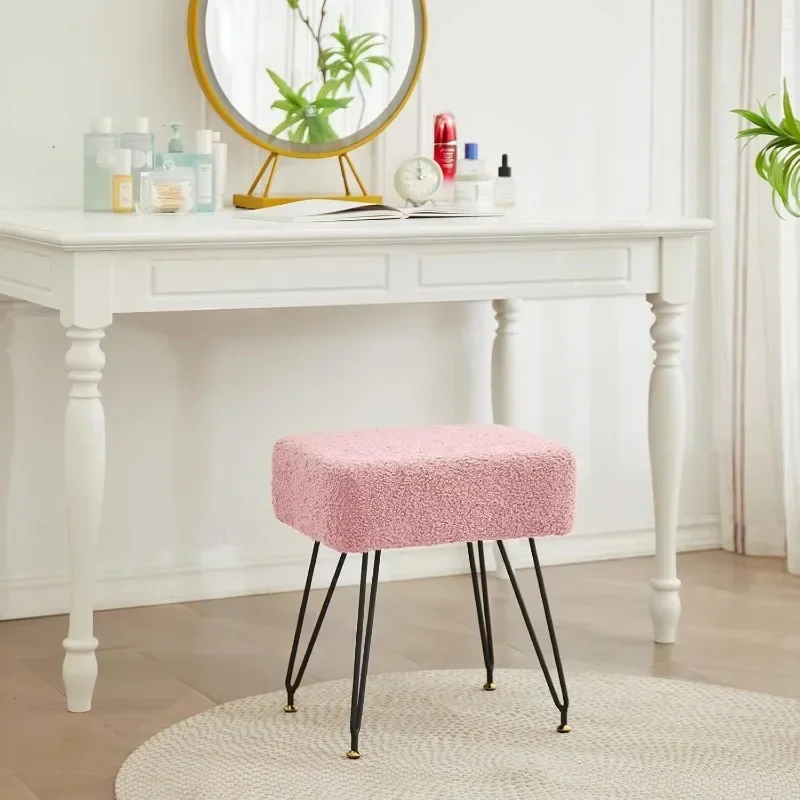 

Vanity Stool Chair, Soft Faux Teddy Fur Chair, Makeup Stool with Metal Legs