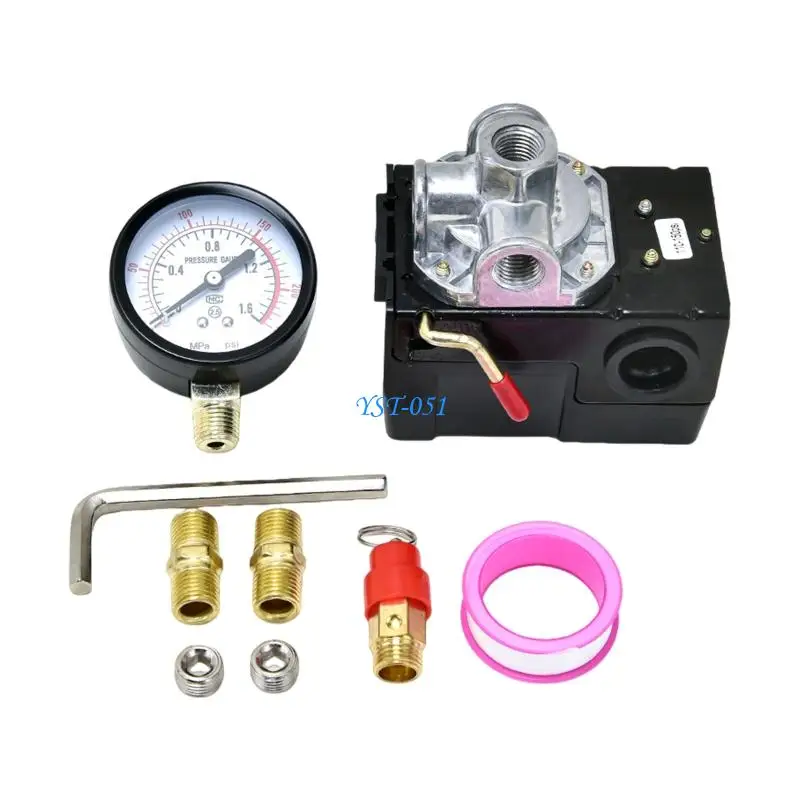 E15A Small 4 Port Air Compressor Pressures Switches Control Valves Regulator 95-125 Gauges Easy Installation