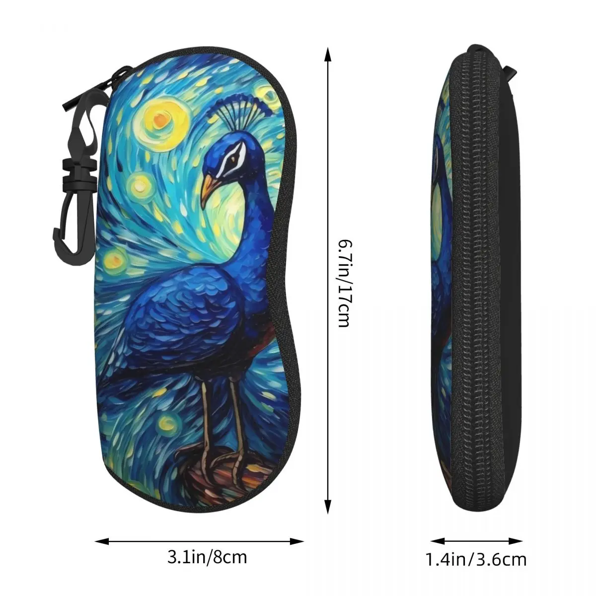 Painting Peacock Glasses Case Van Gogh Travel Sunglasses Case For Unisex Classic Eyewear Box Zipper Glasses Box