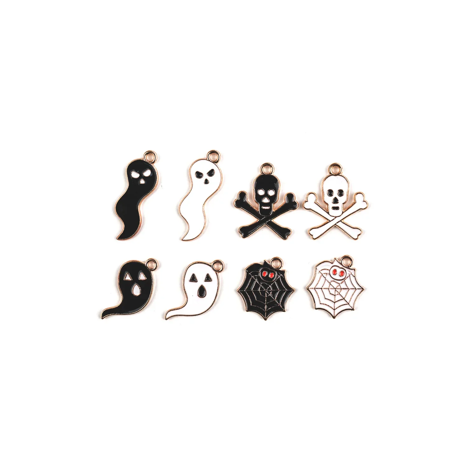 10pcs Skeleton Spider Web Halloween Theme Alloy Charm for DIY Handmade Necklace White Black Ghost Pendants Jewelry Accessory