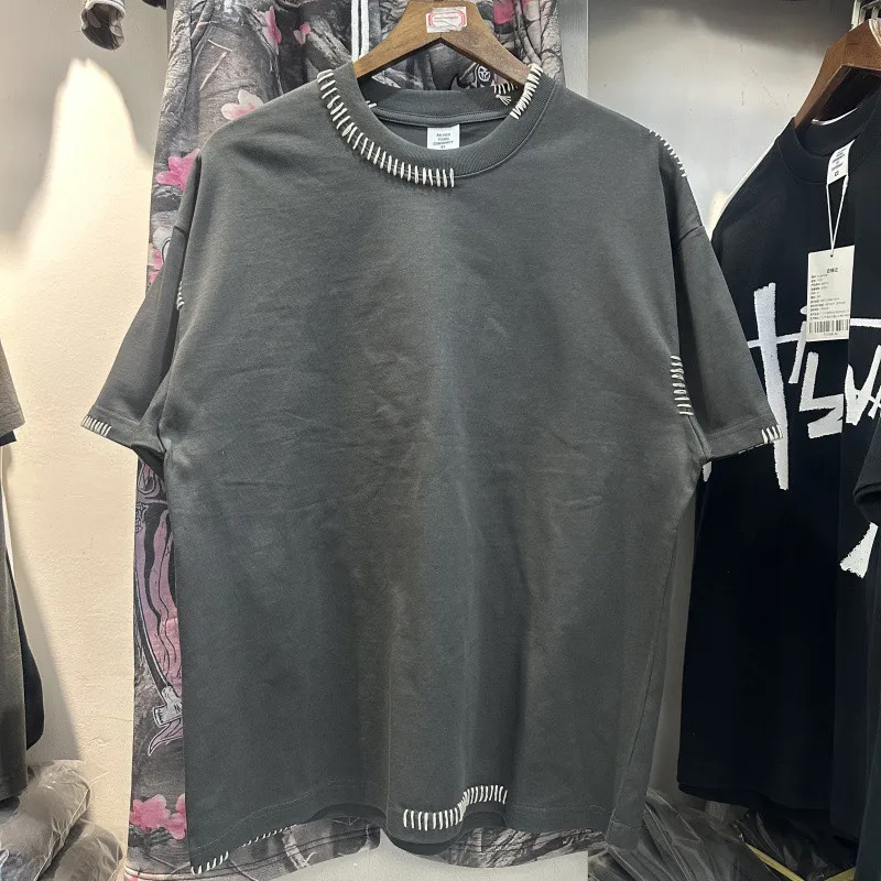 SUPER WAY Handmade Sewing Line Washed Heavyweight Loose Short-Sleeve T-Shirt American Street Brand Spring Summer 2026 F545