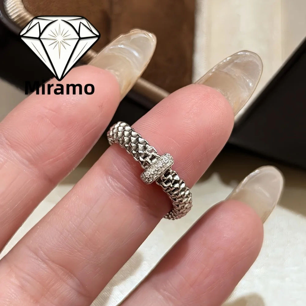 Pave Row Diamond Mesh Flexible Woven Chain Band Ring Vine Shank Unisex Light Luxury Ring S925 Sterling Silver with Certificate