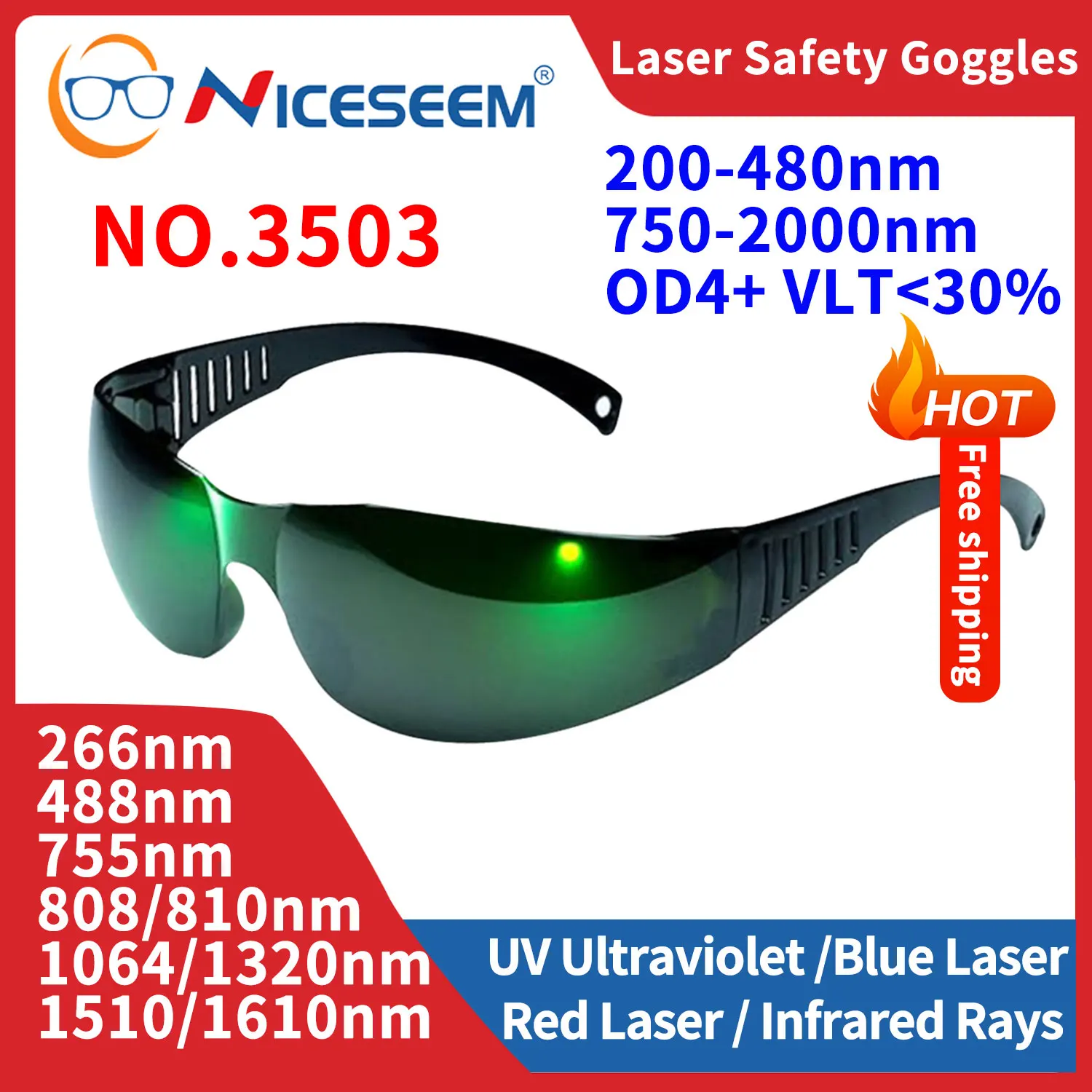 Laser Safety Hair Removal Glasses Radiation X-Ray Protection Prescription Goggle Protective UV IR IPL FPV 200-480 750-2000nm