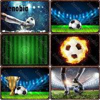 Metal Sign Soccer Kick The Ball Tin Sign Burning Football Trophy Metal Poster Decorative Tin Plate Plaque Football Field Decor