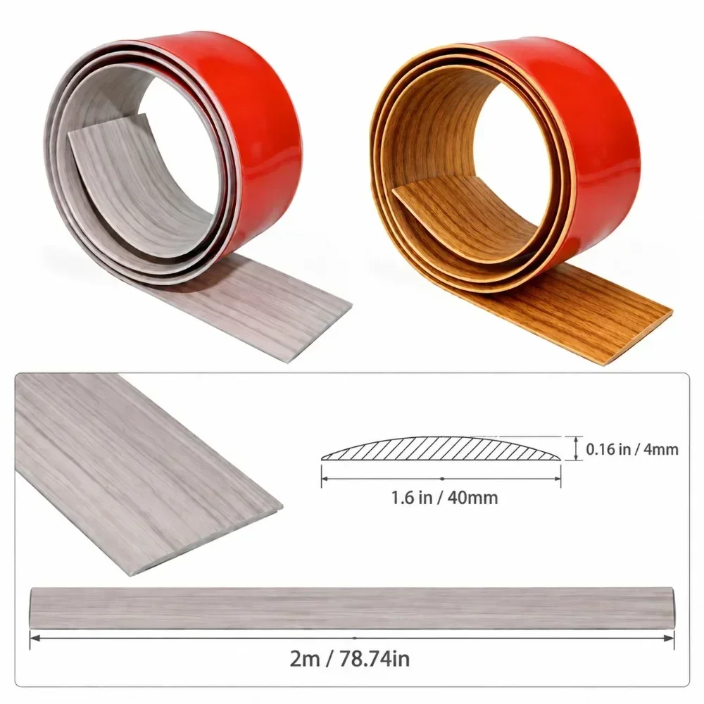 1PC 2M/78.74IN PVC Wood Grain Floor Transition Strip Self Adhesive Threshold Cover Strip for Tile Laminate Floor Gap Decoration