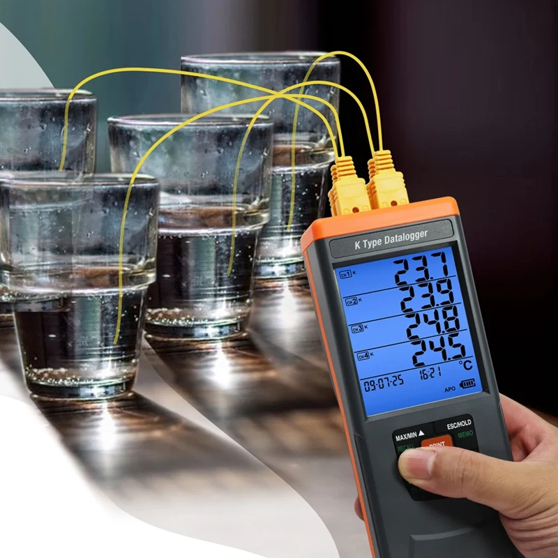 Digital K-Type Thermocouple Meter with 4 Channel Temperature Instrument GLP Secured 48K Records CSV Format-ABFB