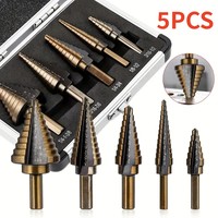 5/6PCS Step Drill Bit Set HSS Titanium Coated Step Drill Bit High Speed Steel Ladder Metal Wood Hole Cutter Cone Drilling Tool