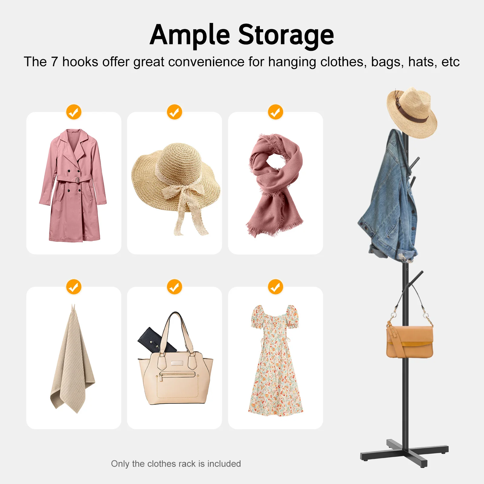 Cabide de galhos de árvores, suporte de casaco preto espesso, base em forma de cruz, tamanho compacto, grande capacidade de 2205 libras, com 7 ganchos