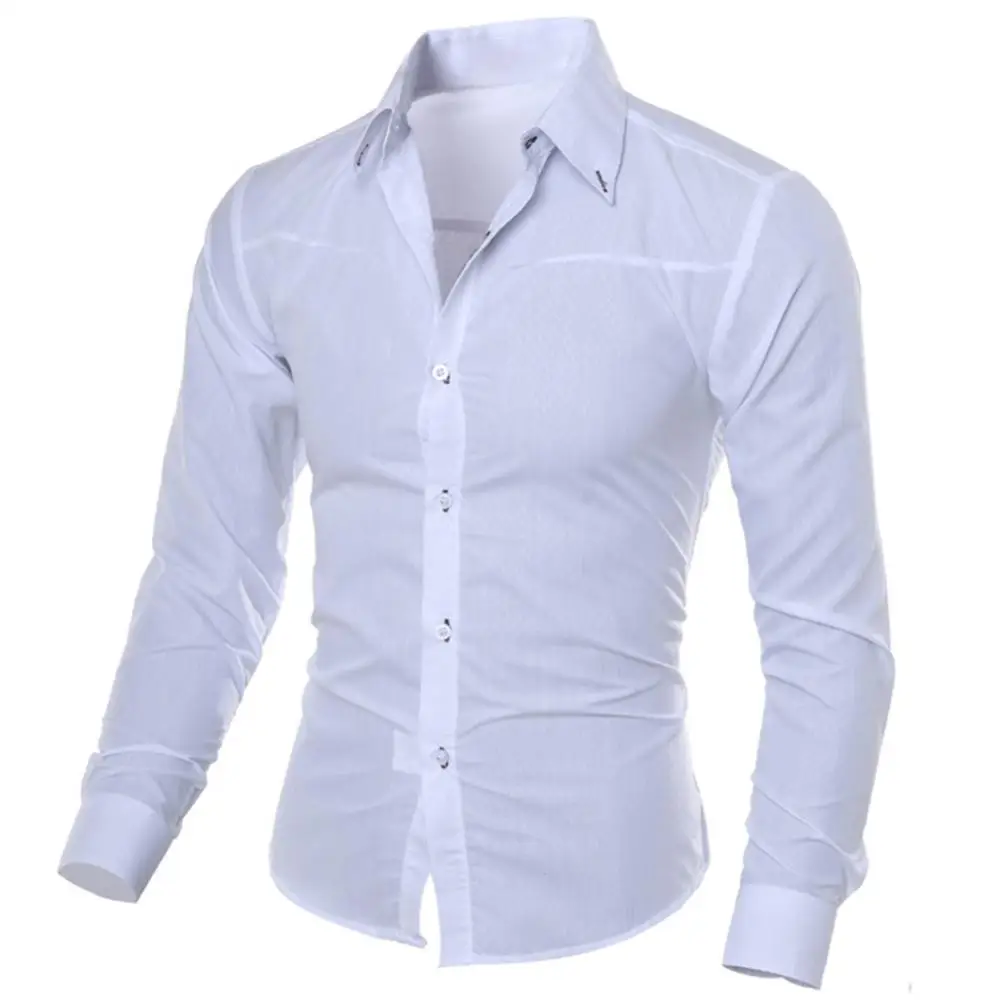 Moda wiosna jesień Koszule męskie Nowości Slim Fit Koszula męska Solidny długi rękaw Brytyjski styl Biurowa bawełniana koszula męska