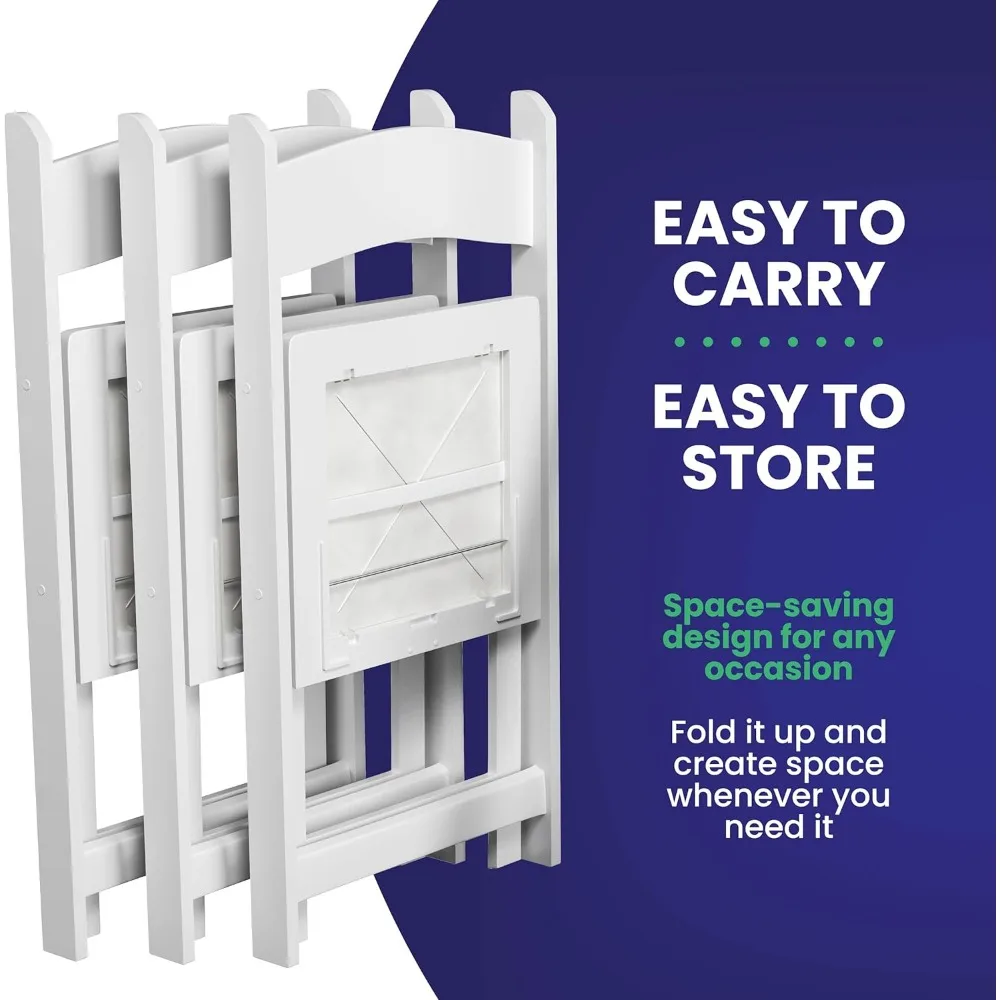 Resin Stackable Foldable Chairs with Padded Seats - Comfortable White Chairs for Indoor Use and Easy Storage