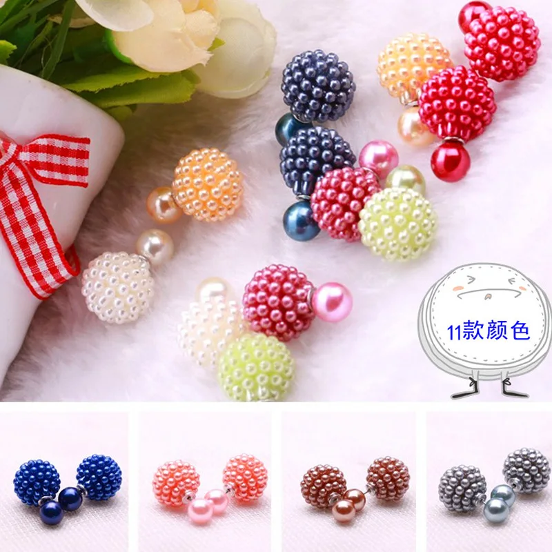 Hot 11 Colors Brand Double Side Imitation Pearl Fashion Earring Trendy Cute Charm Pearl Statement Ball Stud Earrings For Women