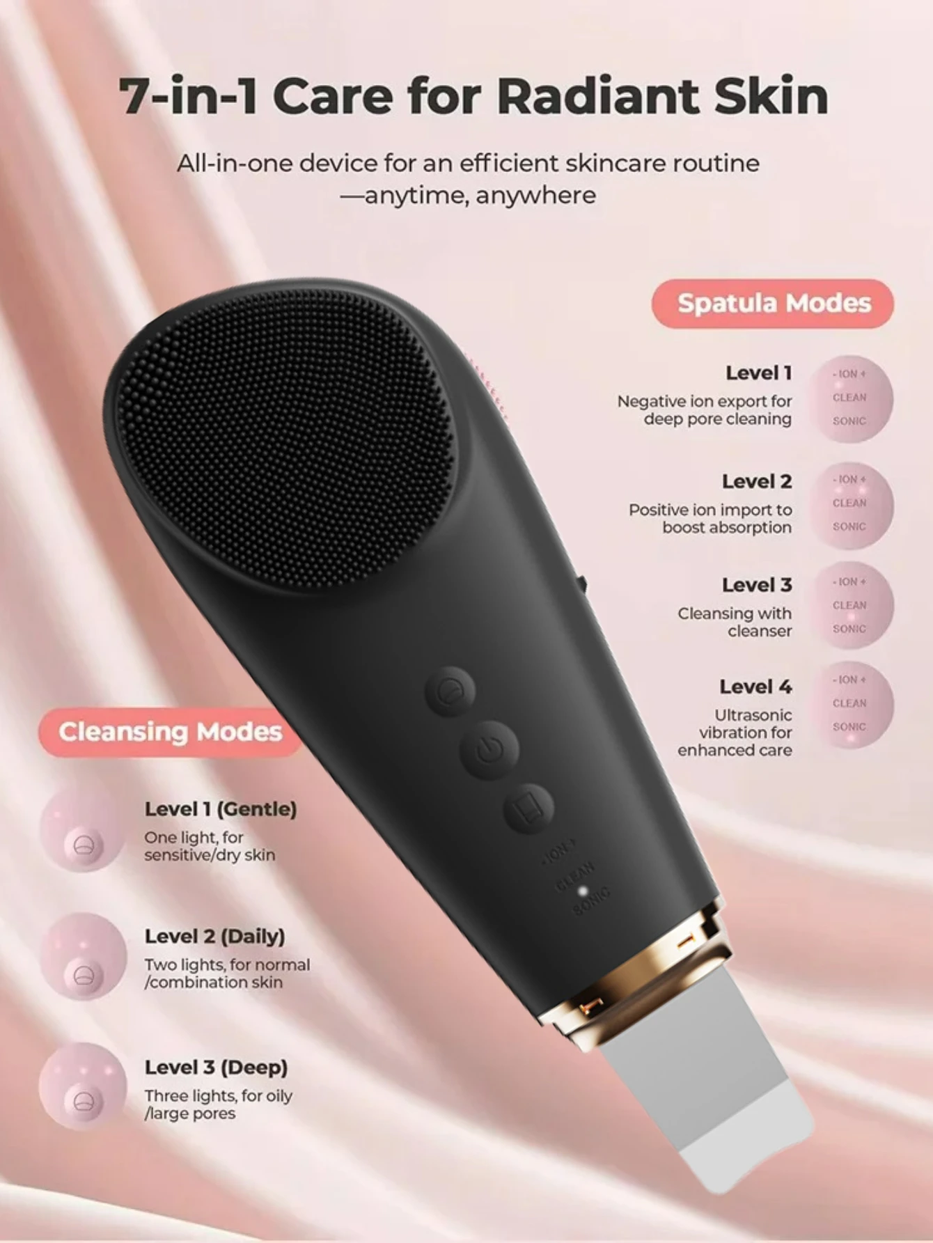 Dispositivo de limpeza de massagem para cuidados com a pele 2 em 1, ferramenta facial para limpeza de poros, removedor ultrassônico de cravo, esfoliante facial