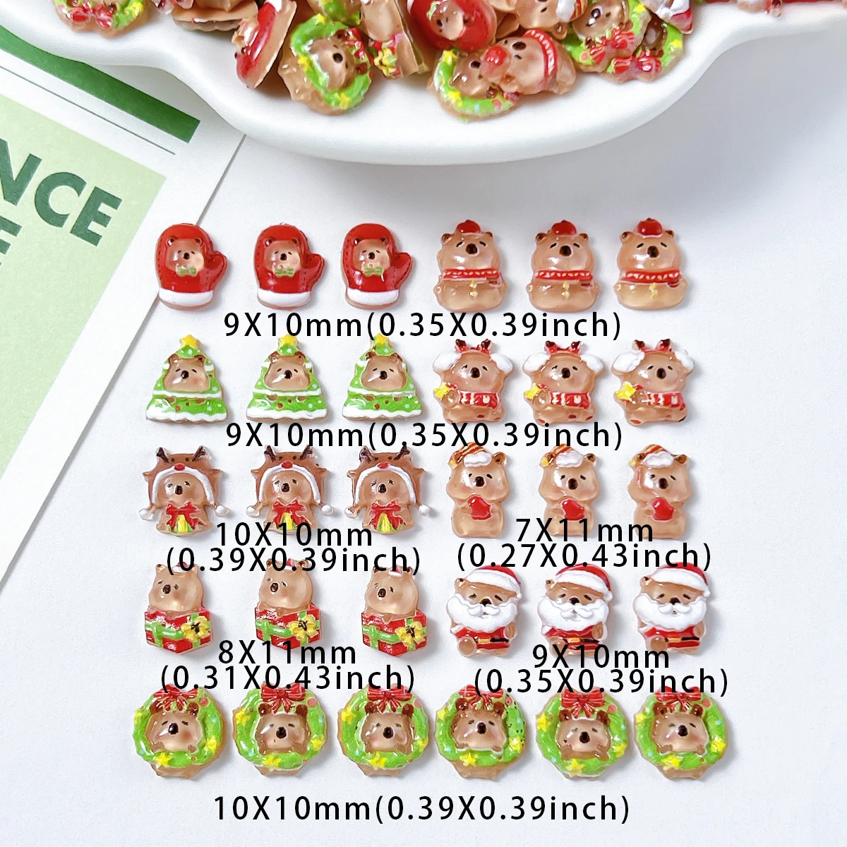 30PCS Unique Simulated Brown Series Guinea Pig Nail Art Decorations Cute Cartoon Christmas Gift Box Elk Capybara Nail Charms DIY