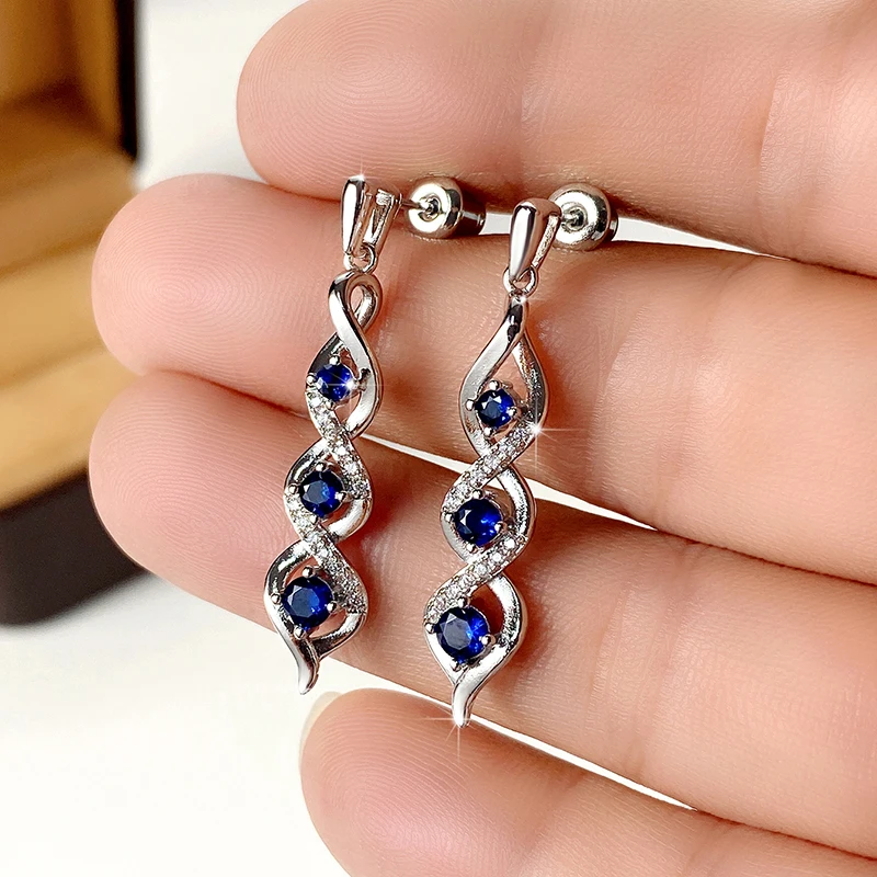 Huitan Newly Designed Women's Earrings for Wedding Accessories Fancy Twist Earrings with Blue Cubic Zirconia Temperament Jewelry