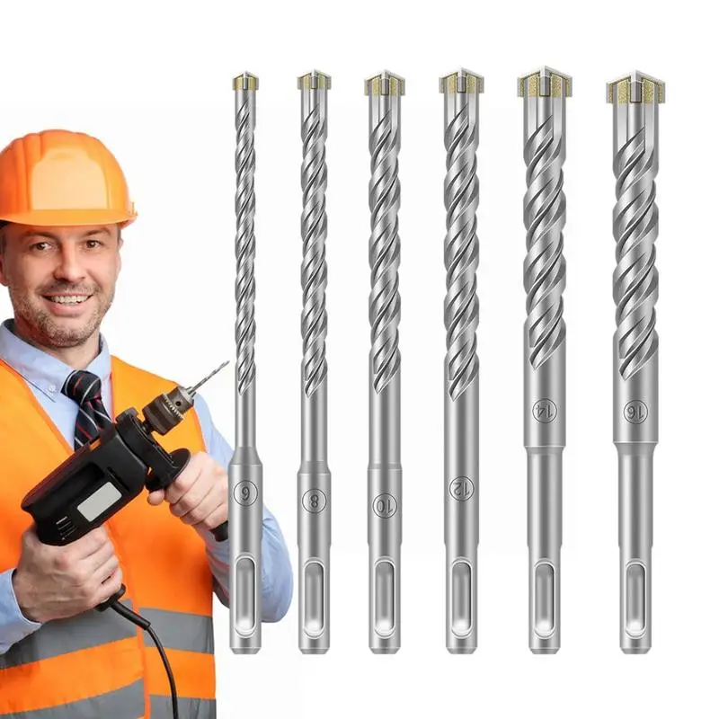 Rotary Hammer Drill Bits 6pcs High Hardness Hammer Drill Bit Kit High Hardness Multifunctional Cross-recessed Tile Drill Bit Set