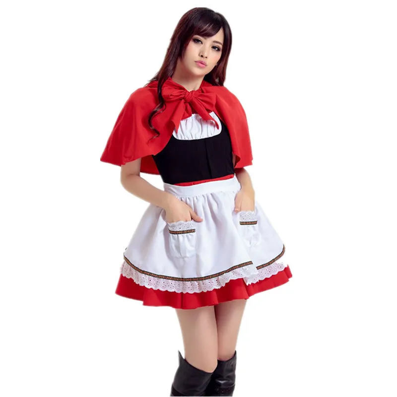 

loween Little Red Riding Hood Role-plang Anime Par Costume Game orm Maid Servant Outfit Par Wear Polyester