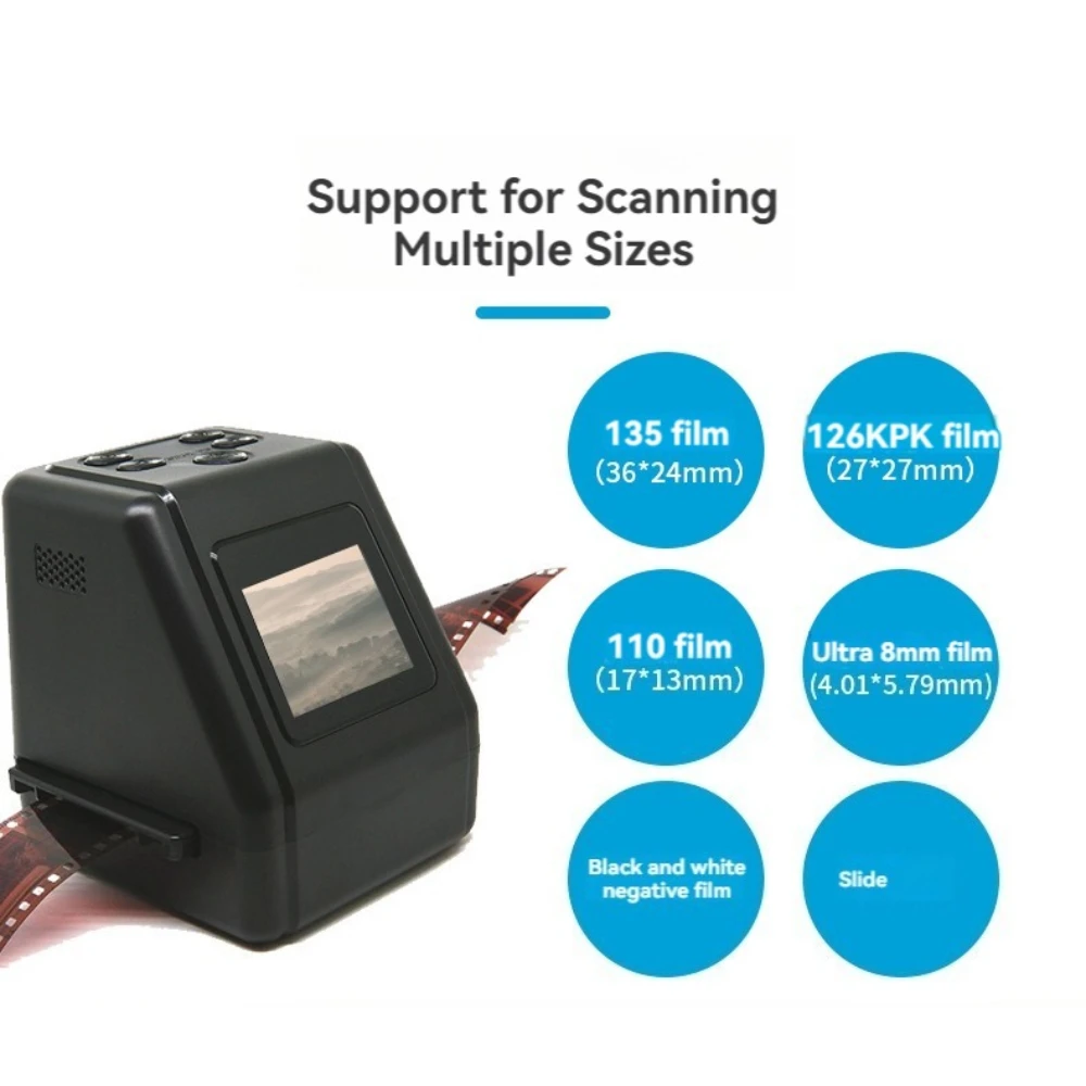 High Resolution 22MP Film Scanner Converts 135 126 110mm Slides Negatives To Digital JPEG Photos With LCD Screen