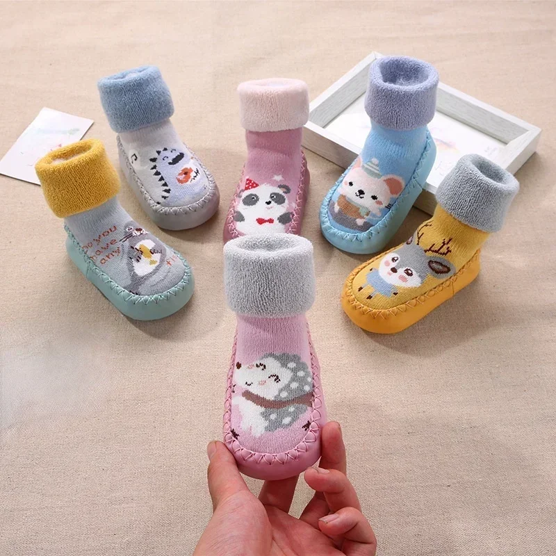 Baby Shoes Socks Children Infant Cartoon Socks Baby Gift Kids Indoor Floor Socks Rubber Sole Non-Slip Thick Warm Socks