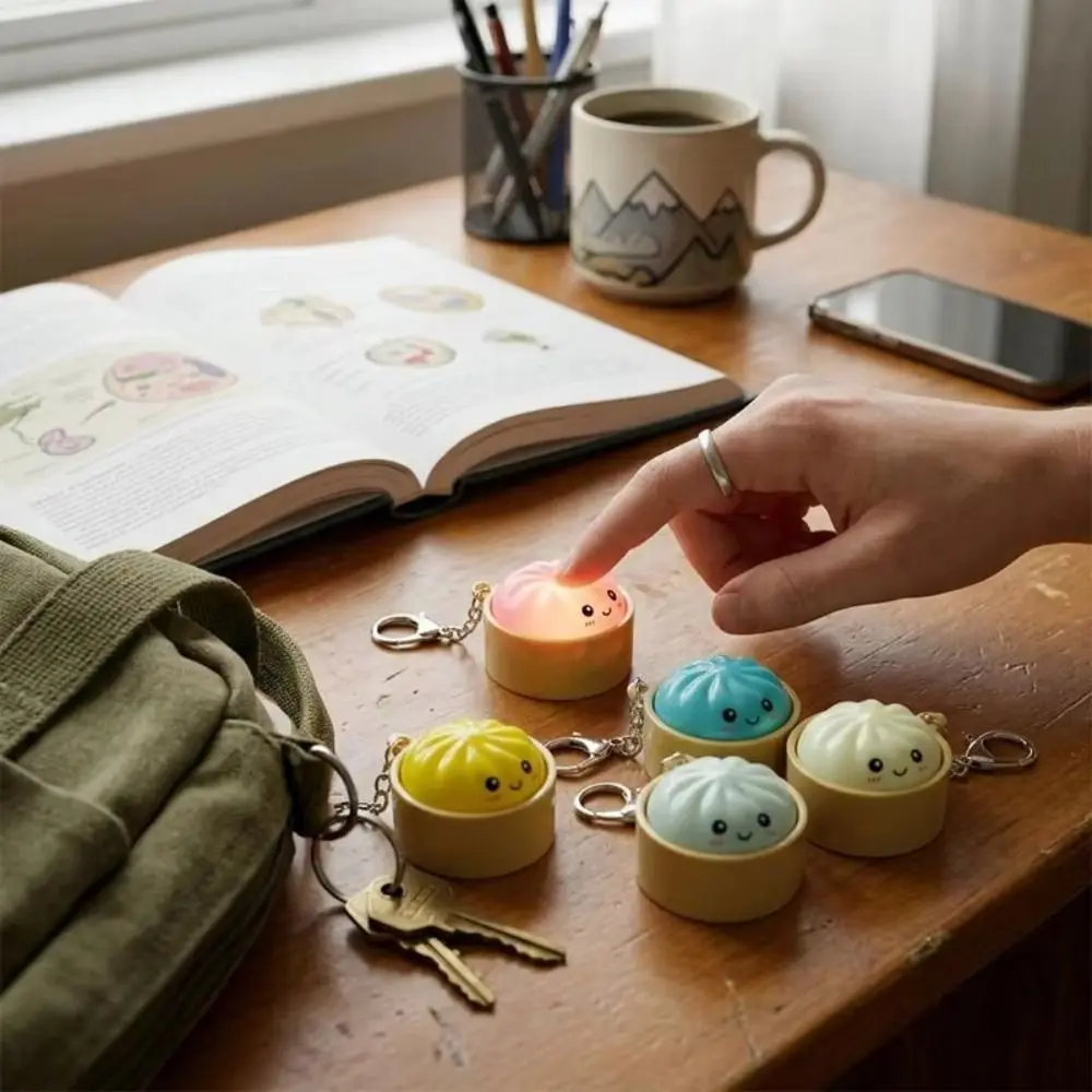 With Steamer Mini Dumplings Squishy Squeezable Pendant Light-Up Steamed Bun Keychain Fidget Cute Pinch Keyboard Fidget