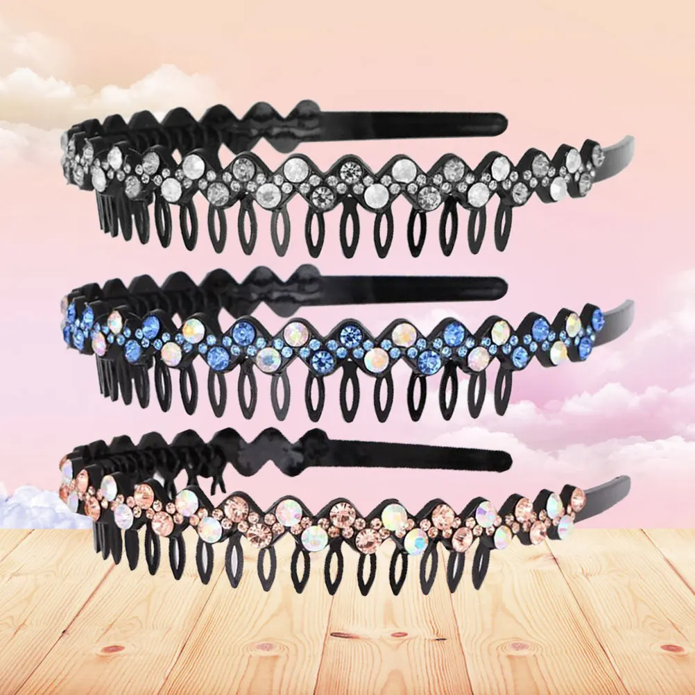 

Girls Crystal Hair Hoop Large Rhinestone Teeth Comb Headband Party Fancy Ball Daily Wear White Blue Color Hair Accessories