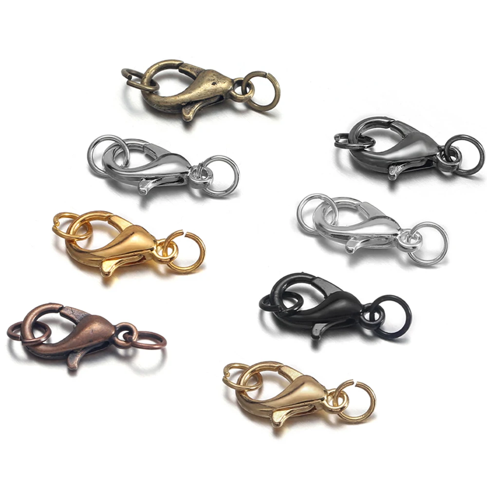 10/20/50Pcs 10/12/14mm Lobster Clasps Hooks with Jump Rings End Clasps Connectors for DIY Necklace Jewelry Making Accessories