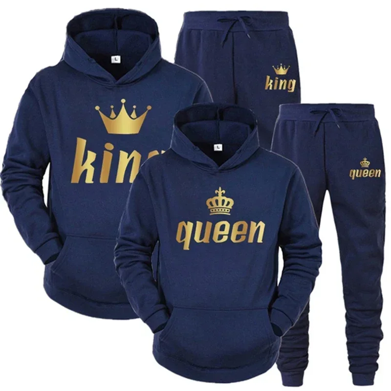König und Königin Paar-Outfit Hoodie und Jogginghose Hochwertige Herren- und Damen-Freizeitkleidung Sport Jogginganzug King Queen Trainingsanzug – Detail 3