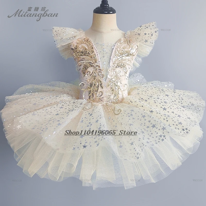 Toddler Sequined Fancy White Ballet Tutu dress Girls Fancy Dance Costumes Children Ballerinas Outfits Kids Ballroom Suit Clothes