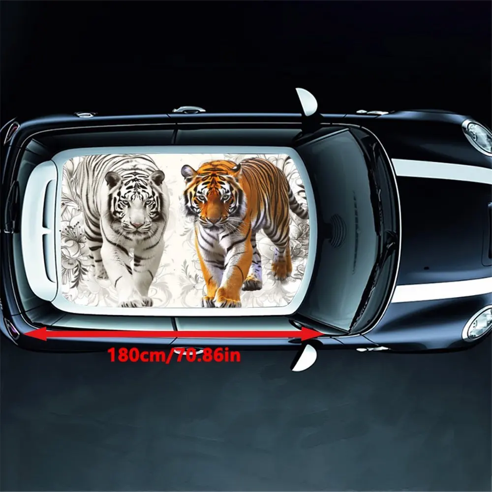Tiger's Roar: Wild power in black and white stripes car vinyl wraps, vinyl car roof graphics, bringing a stunning visual effect
