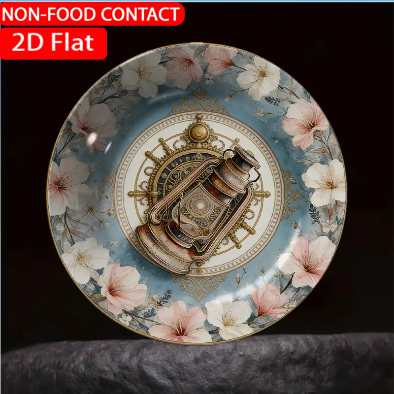 1pc Victorian Floral Ceramic Plate Lantern - Vintage Blue Suitable for Home Desk Decor, Non-Food Contact Ornament, Elegant